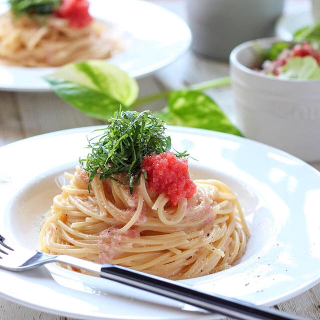 【パスタ】混ぜるだけ簡単すぎるたらこパスタとサラダランチ