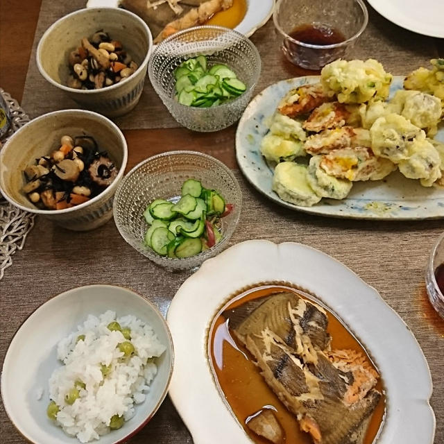 夕飯は和食～カレイの煮付け＆野菜の天ぷら～