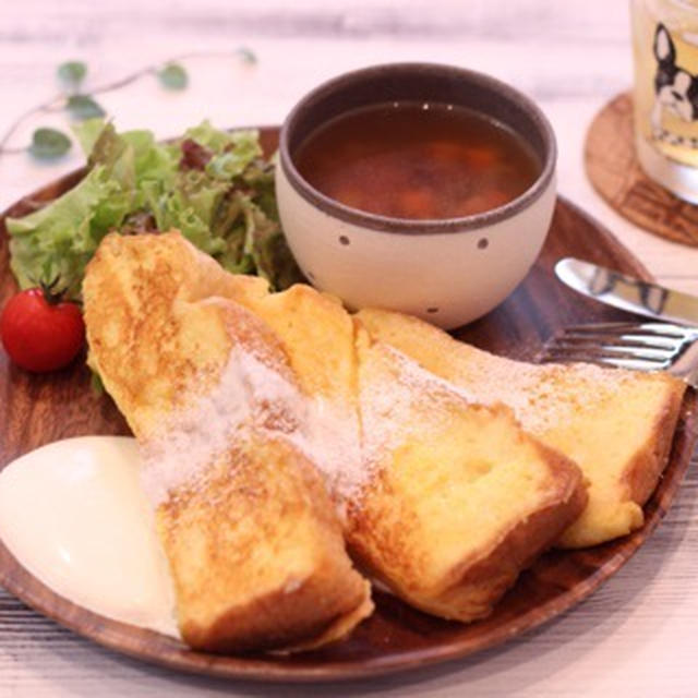 朝カフェ☆ふわふわフレンチトースト(レシピ）　今日のわんこご飯～