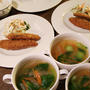 秋鮭フライ、コールスロー、スープ