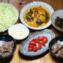 愛媛県産牛ロース焼きのおろしポン酢和え、自家栽培トマト、カボチャの煮ものほか。
