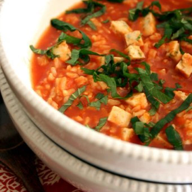 Ginger Tomato Brown Rice Risotto with Chicken Sausage生姜トマト風味の鶏玄米粥