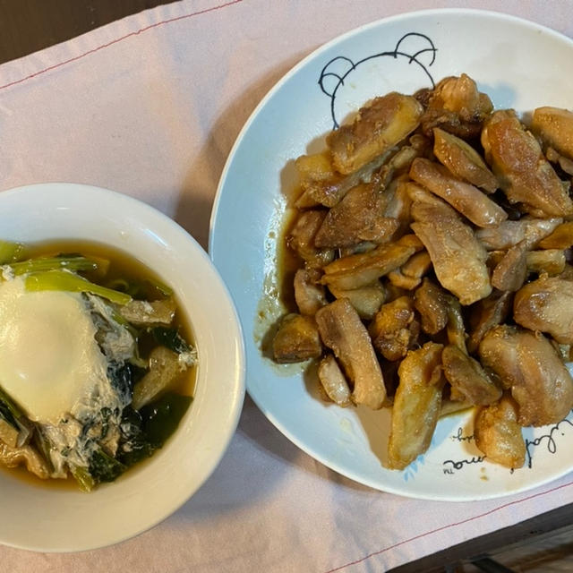 鶏肉の照り焼き♪ 小松菜と油揚げの落としたまご煮♪