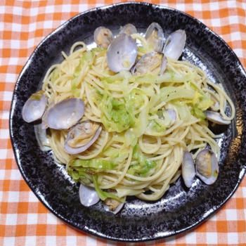 【晩御飯のご提案】春キャベツとあさりのこんぶ茶パスタ