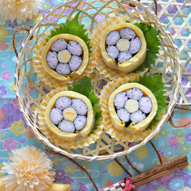 春♪玉子巻きのお花の飾り巻き寿司