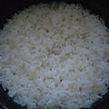 湯立てで白米（９８５）。。。宮城県産登米の米特別栽培米ササニシキ・白米（あいざわ米店）と茨城県産うまかっぺコシヒカリ玄米・新米（あいざわ米店）