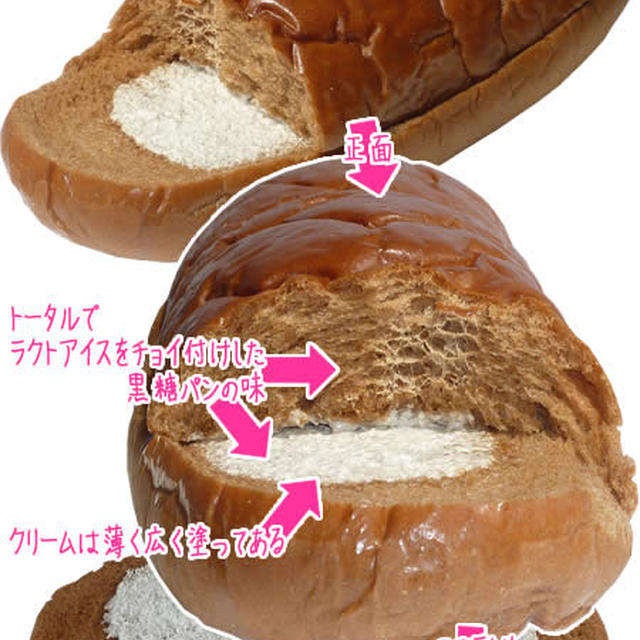 ラクトアイスをチョイ付けした黒糖パン、コッペパン黒糖ミルククリーム