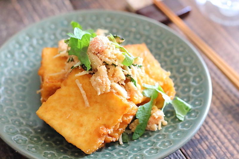 絶品！ボリュームおかず【厚揚げの明太なめたけ煮】