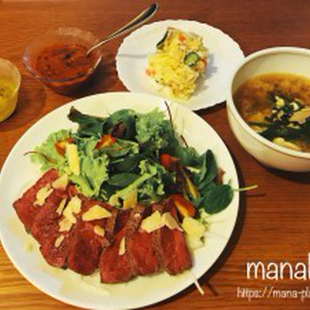 フレンチウィスキーでいただく、タリアータとポテトサラダのお夕飯