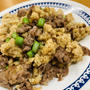 オートミールでニンニクの芽と牛肉のガーリックチャーハン