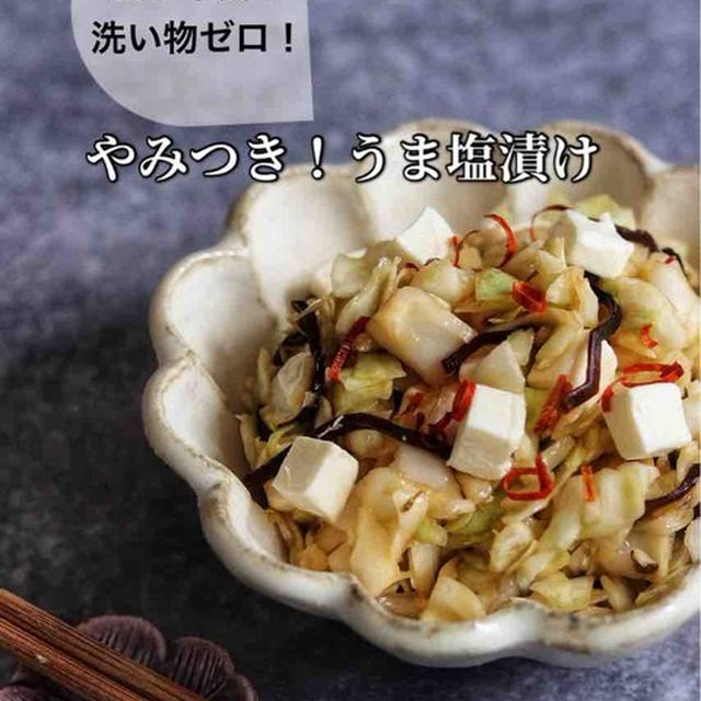 かくれんぼが下手な猫たち／と、カット野菜で包丁不要！洗い物なし！【キャベツとチーズのうま塩漬け】