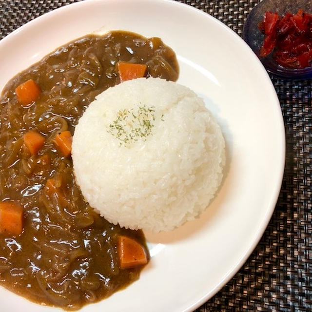 カレー＆タラ磯辺フライ＆ほうれん草しいたけ炒め