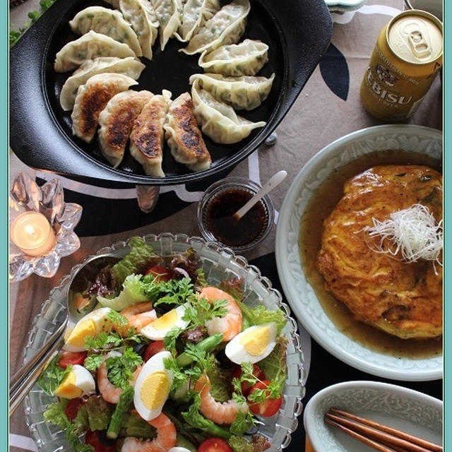 カニカマ玉と、サラダー麺♪ドンと大皿中華デー
