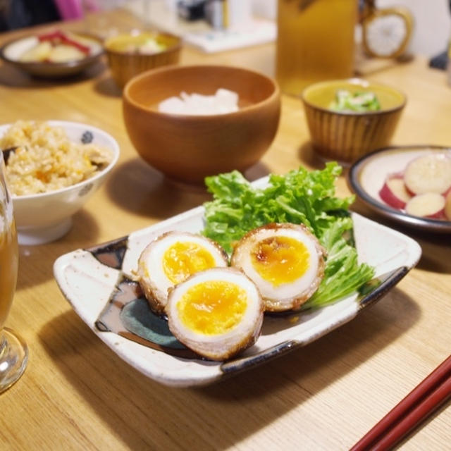 ゆで卵の肉巻きごはん