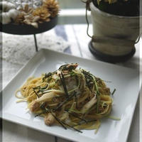 ツナと水菜、エリンギの和風ペペロンチーノ