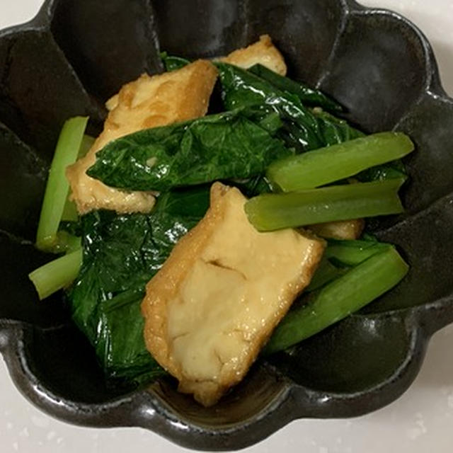めんつゆで簡単！小松菜と厚揚げのごま油炒め浸し　レシピ