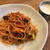お昼はトマトソースでパスタ