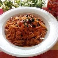 ぐんまクッキングアンバサダー♪フライパンで！トマトジュースとエリンギのワンポットパスタ
