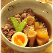 大根と牛肉の　甘辛にんにく煮。　と　献立。