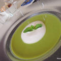 グリーンピースとミントのスープ　カプチーノ仕立て　Velouté de petits pois à la menthe  Minty Pea Soup