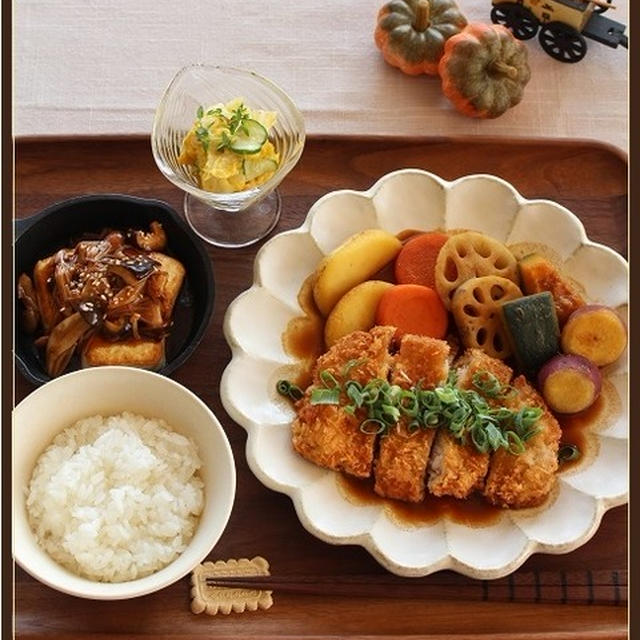 豚カツと根菜の味噌煮定食♪