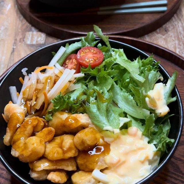 和風旨だれ！小海老天の七味マヨ丼 大根と人参のきんぴら