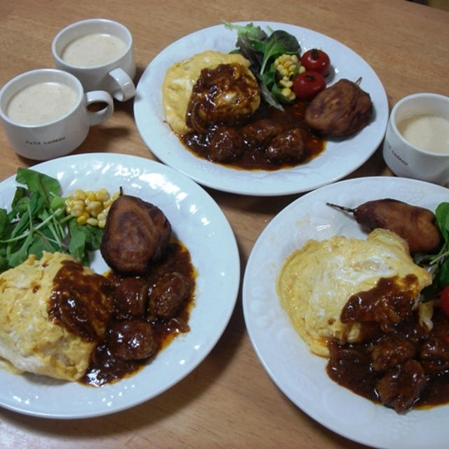 昨夜はミートボールハヤシオムライス・・・
