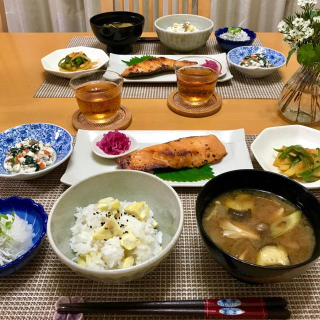 秋鮭の西京焼きと栗ご飯♪