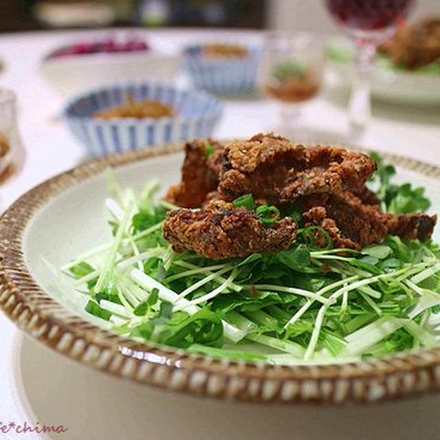 醤油麹ならぬ三升漬けで鶏皮の唐揚げ