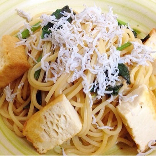 厚揚げとしらす、ほうれん草の和風パスタ☆アイソン彗星