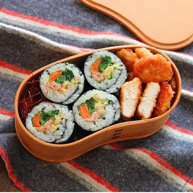 火を使わない簡単海苔巻き「ツナマヨキンパ」と「ささみカツ」２品弁当