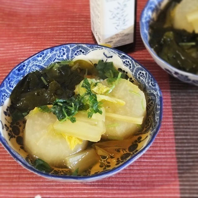 大根に木頭柚子オイル／焼き豆腐は国産ひまわり油