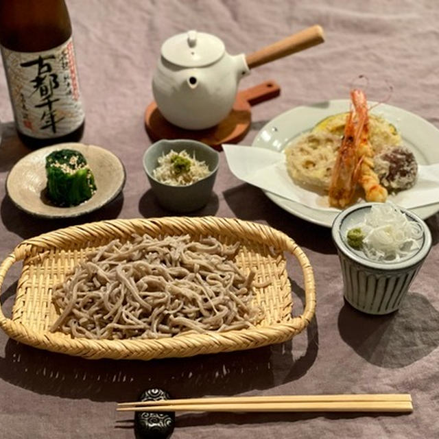 そばを打ってみた　天ぷら蕎麦セットの夜ごはん
