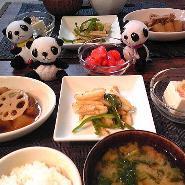 鶏と大根と蓮根の照り煮献立