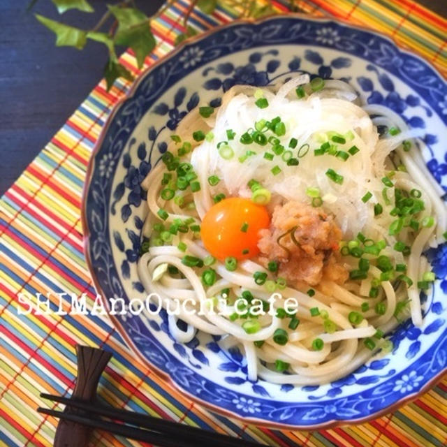 意外な組み合わせが美味！簡単ほぼ１分レシピ！　めんタマ（明太子とタマネギ）うどん