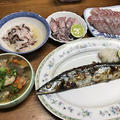 秋刀魚と豚汁とニベ鯛の刺身