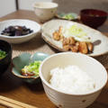 鶏もも肉の味噌焼きと蒸し茄子の梅餡がけ