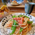 玉露園わさび風味こんぶ茶て作る春の明太子パスタ、昨日の晩ごはん