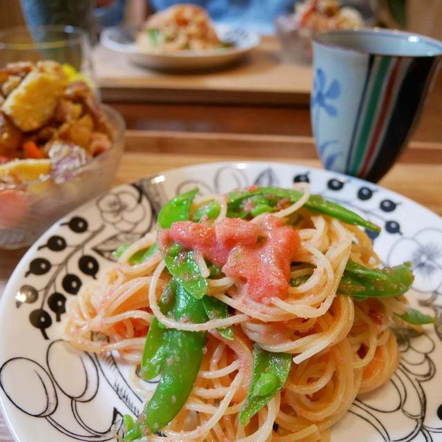 玉露園わさび風味こんぶ茶て作る春の明太子パスタ、昨日の晩ごはん