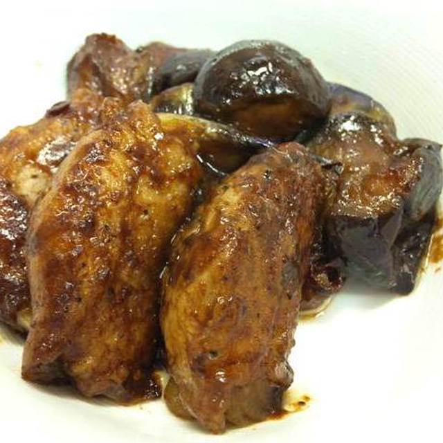 肉巻き玉ねぎと茄子の甘辛味噌炒め