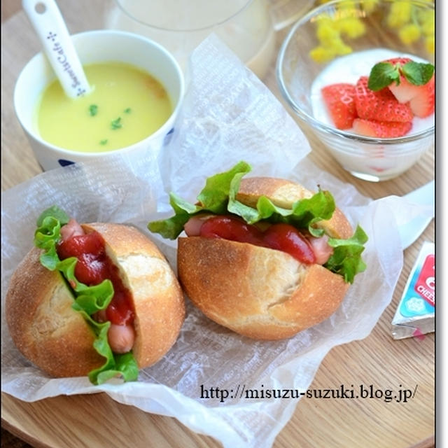 ホットドックのワンプレート朝ごはん