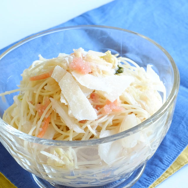 白だし漬物で簡単すぎるたらこのカッペリーニ