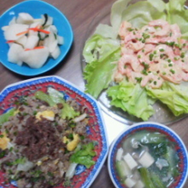 プルコギとレタスのチャーハン！冷めても美味しい海老マヨ♪
