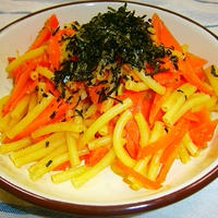  早ゆでパスタでアンティパストなにんじん明太パスタ