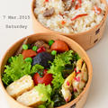 ３月７日　土曜日　炒り鶏＆ドライトマトと牛肉の韓国風炊き込みご飯