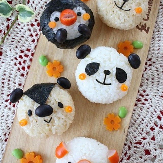 丸おにぎりで作る動物キャラ