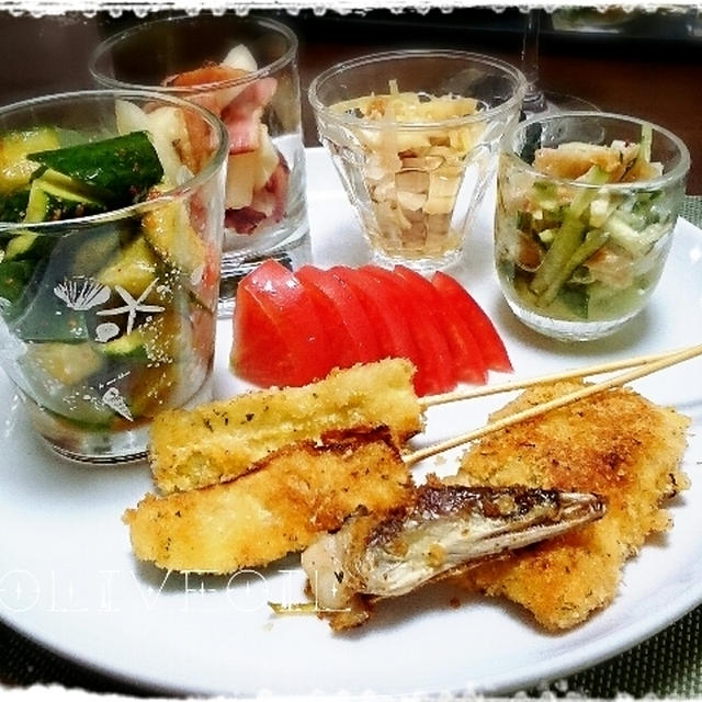 鱧のフライとかズッキーニのハーブフライ串とか