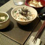 アスパラのくるみ白和えとミョウガの甘酢漬け＆鮭ハラスちらしご飯。