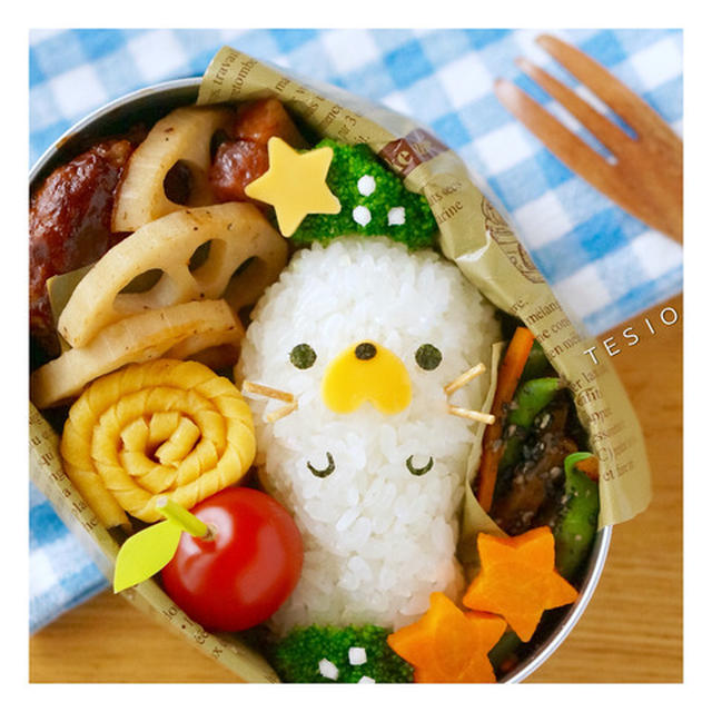 簡単アザラシさんおにぎり&ハンバーグ弁当