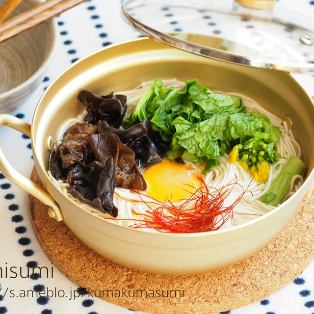 菜の花で！月見うーめん（白石温麺）